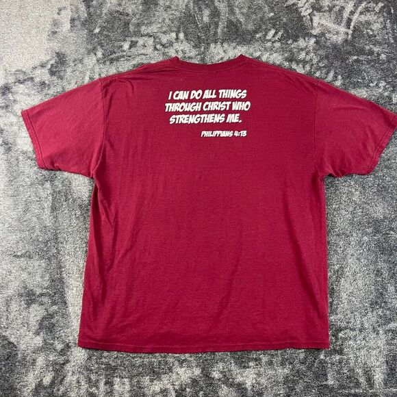 Vtg Jesus T-Shirt Religion Red VBS He Rose Heaven Philippians 4:13 Sz XL - Picture 9 of 12